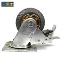 4 inch heavy duty flat plate gray rubber mute casters with brake